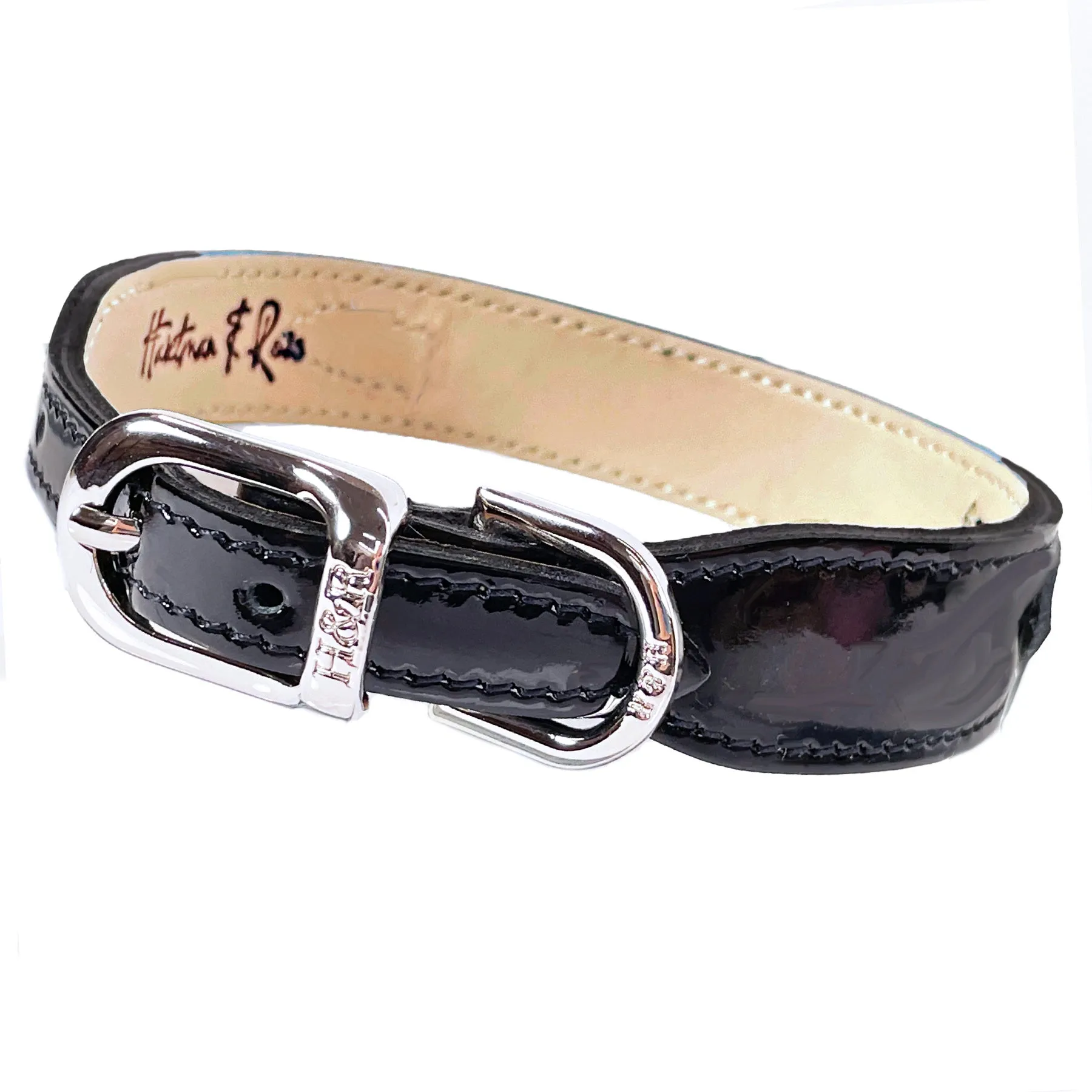 Estate Dog Collar in Black Patent & Nickel