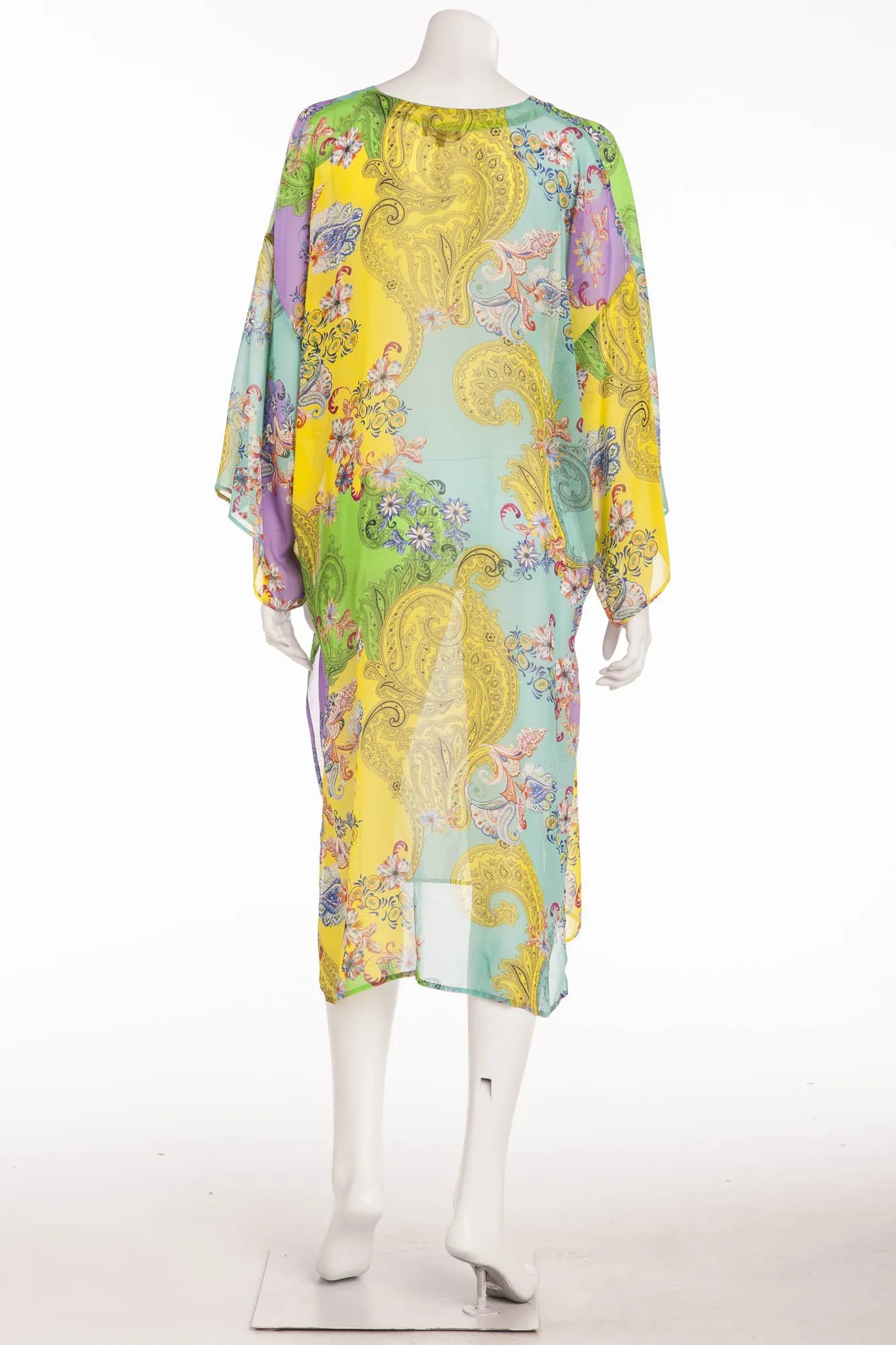 Etro - Purple, Green, Blue, Yellow Paisley Printed Silk-Georgette Kaftan - IT 44