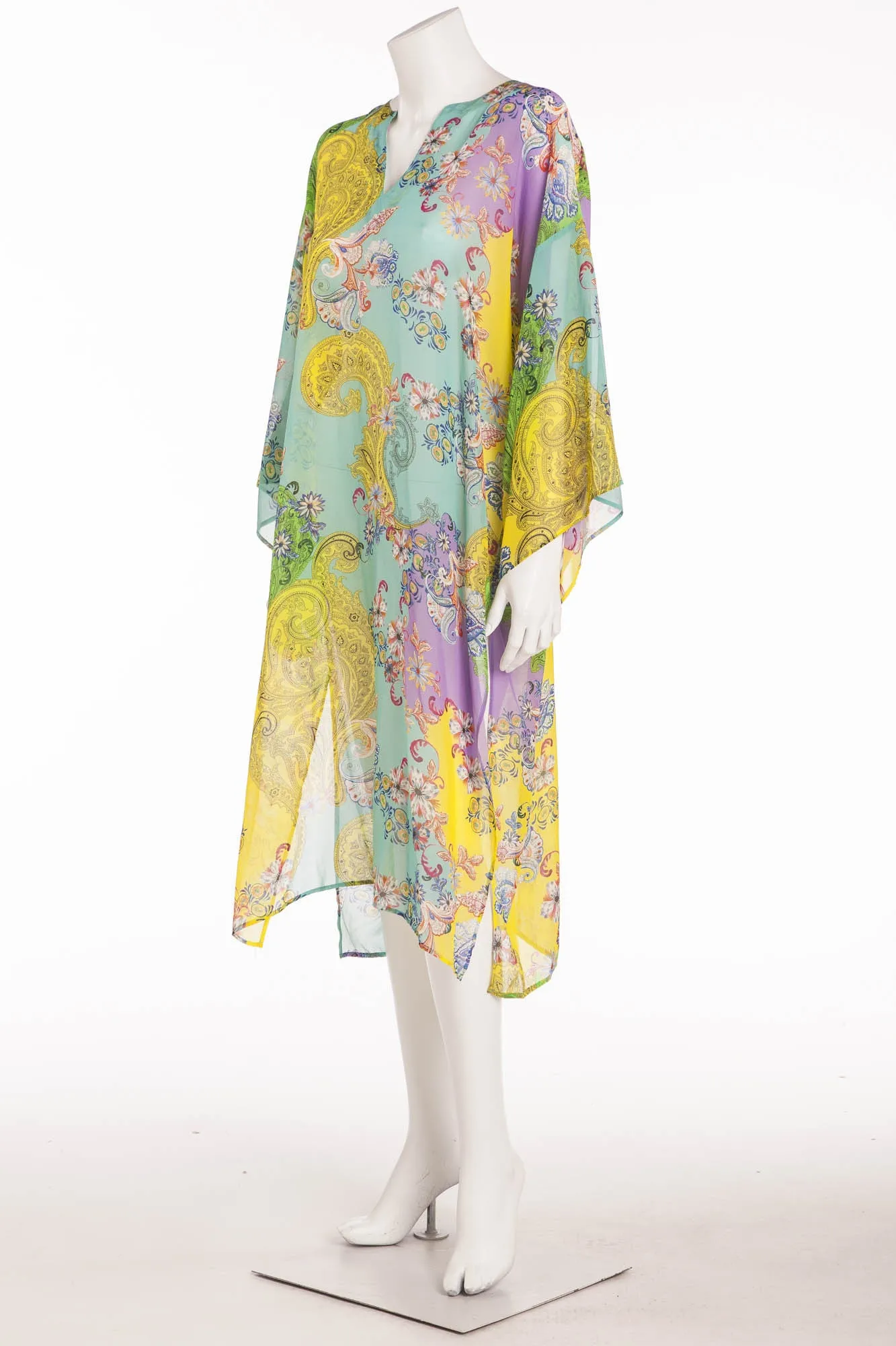 Etro - Purple, Green, Blue, Yellow Paisley Printed Silk-Georgette Kaftan - IT 44