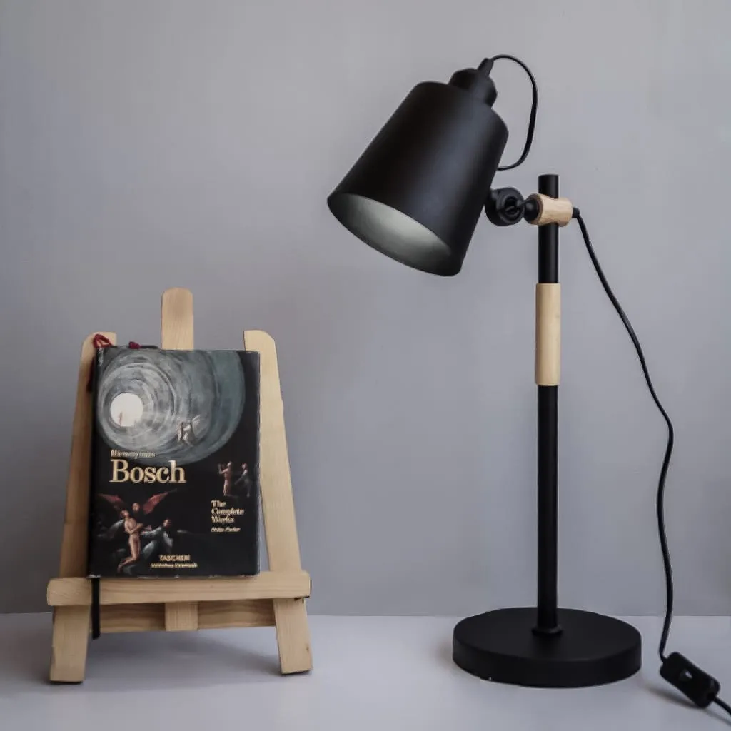 Fdl102 Black Scandinavian Metal And Wood Table Lamp