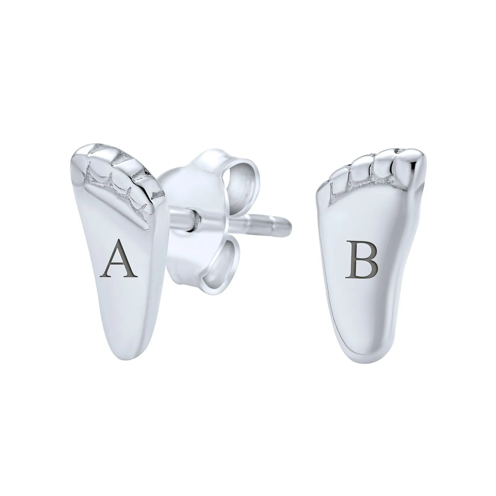 Feet Foot Print Stud Earrings New Mother Silver Plated Sterling Silver