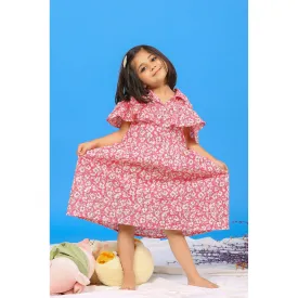 Floral Mosaic on Pink Off-shoulder Kids Dress