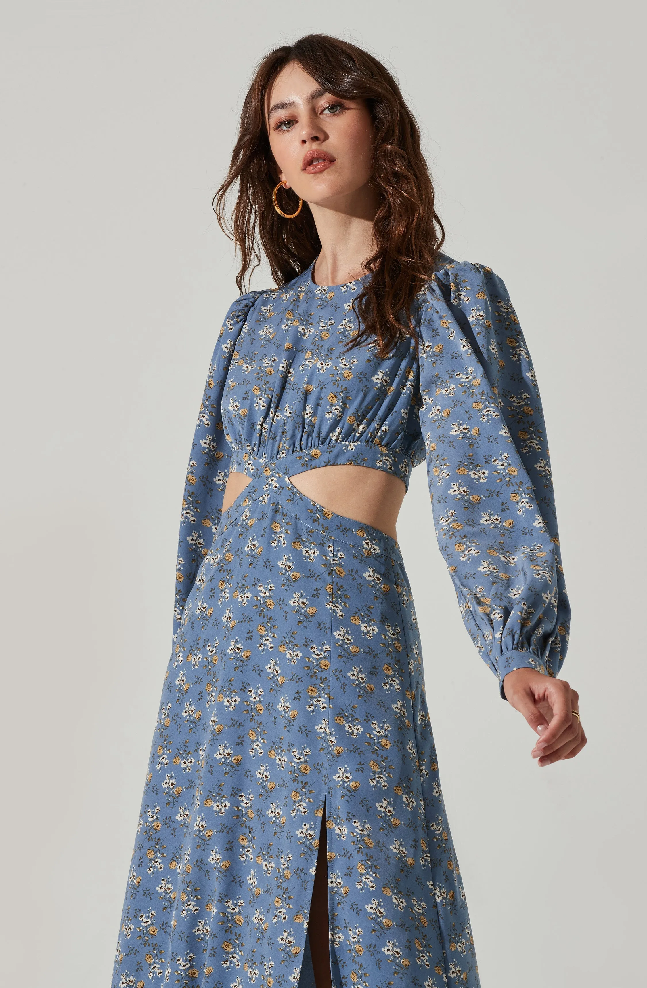 Floral Tie Back Cut Out Midi Dress