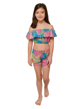 Flounced top and short set for girls