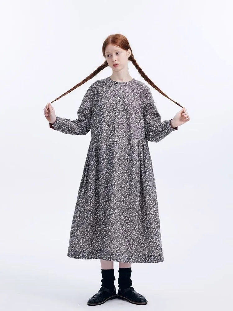 Flower Leaf Literary Long Sleeve Dress【s0000007972】