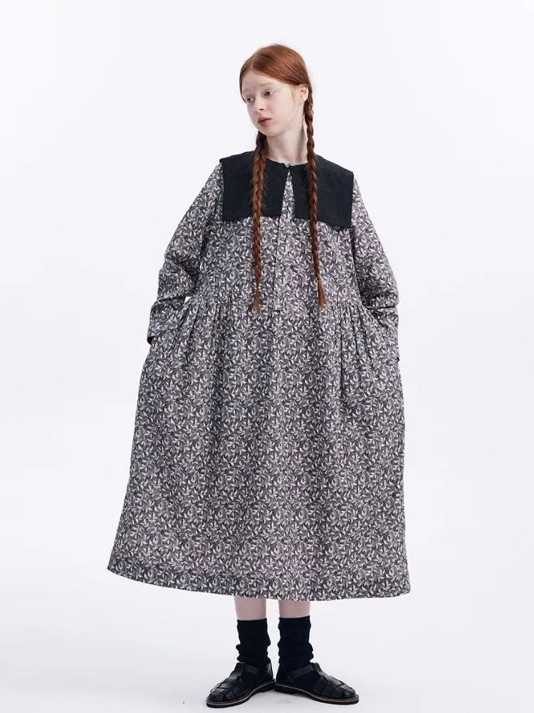 Flower Leaf Literary Long Sleeve Dress【s0000007972】