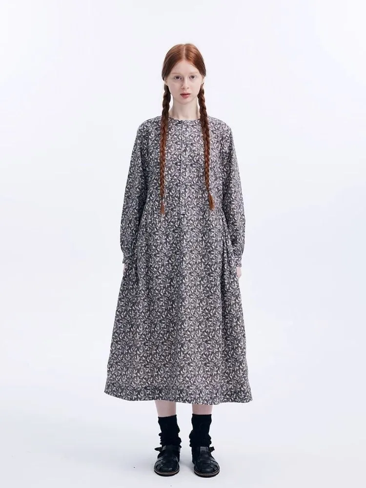 Flower Leaf Literary Long Sleeve Dress【s0000007972】