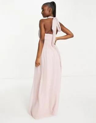 Goddiva chiffon maxi prom dress in blush pink