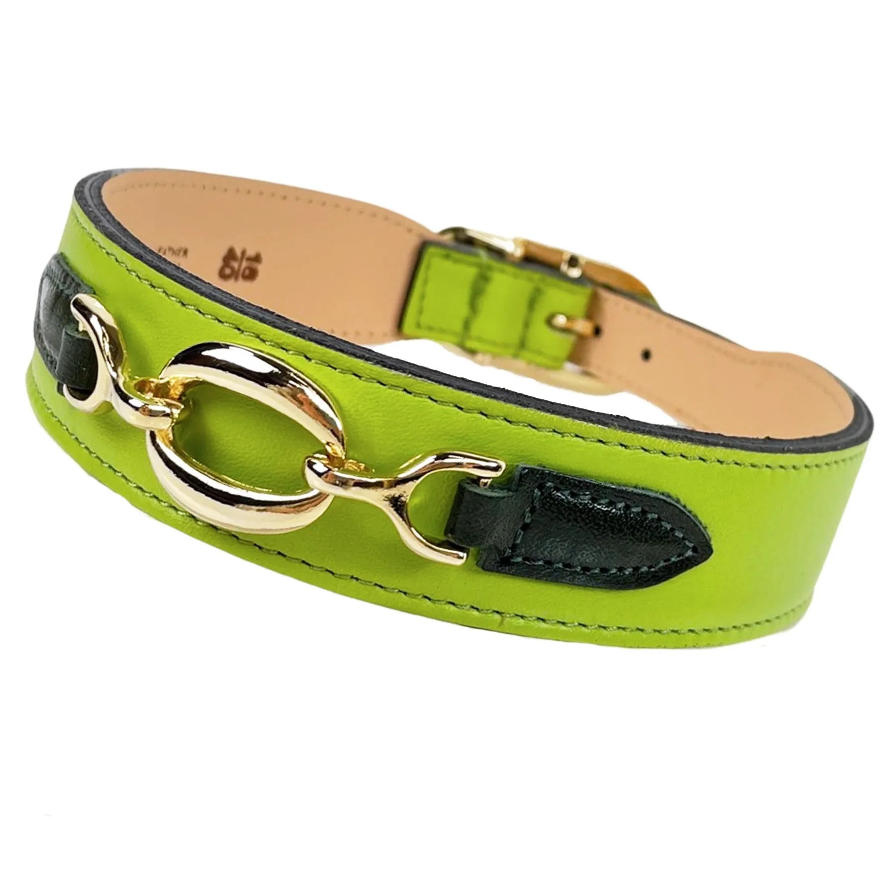 Hartman Dog Collar in Lime Green, Ivy Green & Gold