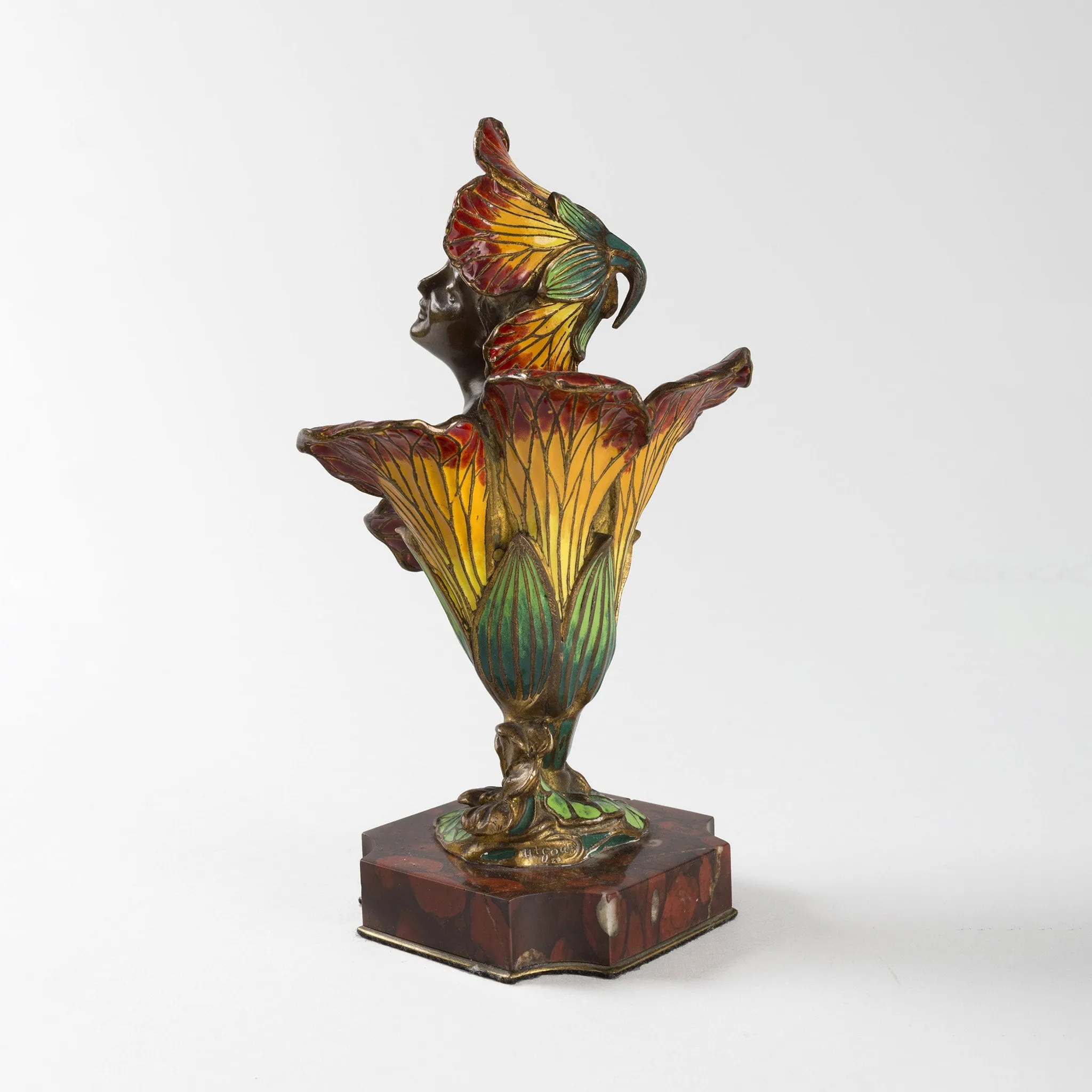 Henri Godet Enameled Bronze "Femme Fleur" Sculpture