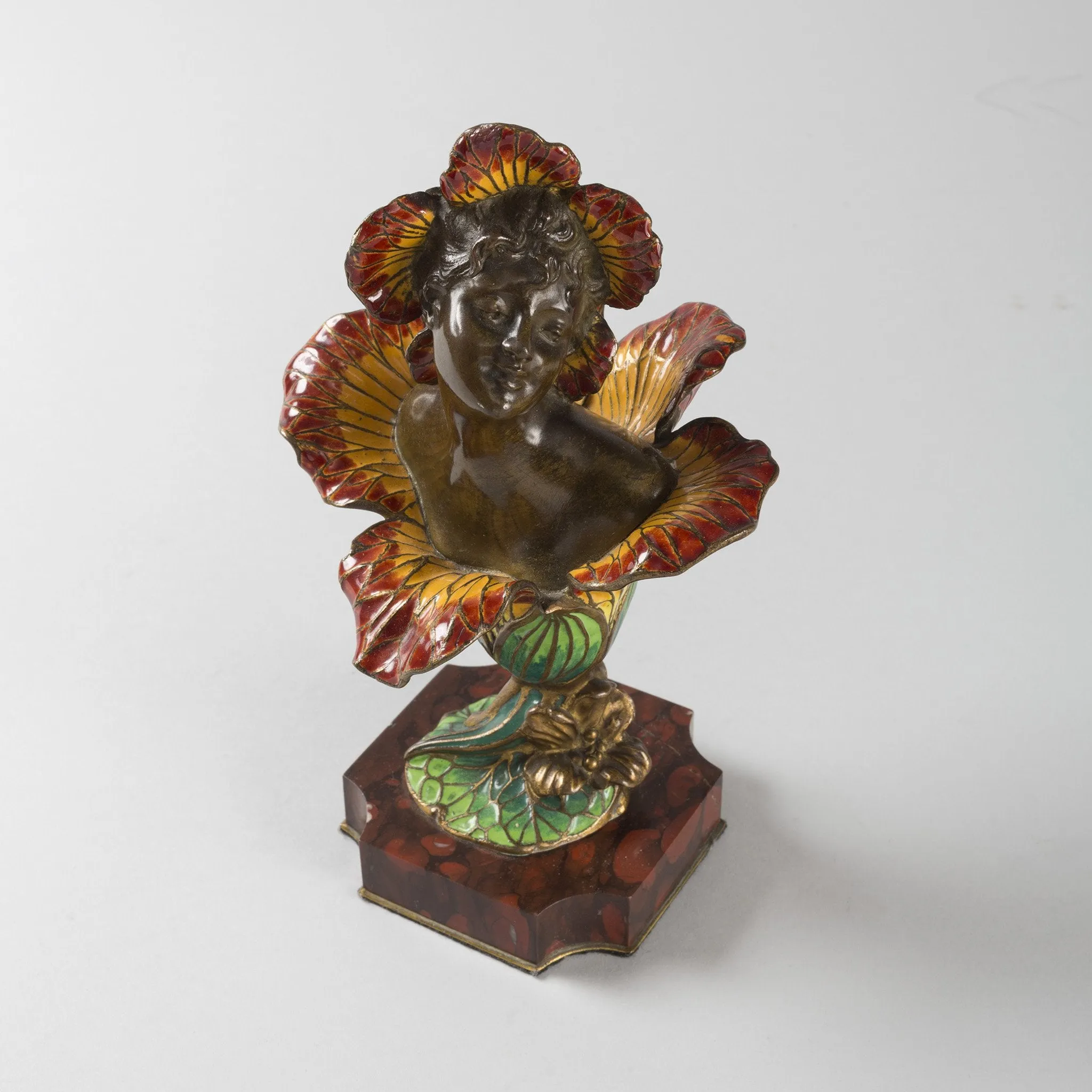 Henri Godet Enameled Bronze "Femme Fleur" Sculpture