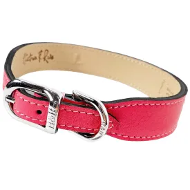 Italian Petal Pink Leather Dog Collar in Nickel