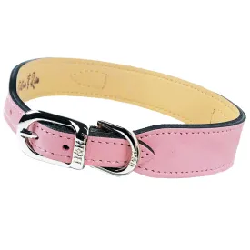 Italian Sweet Pink Leather Dog Collar in Nickel