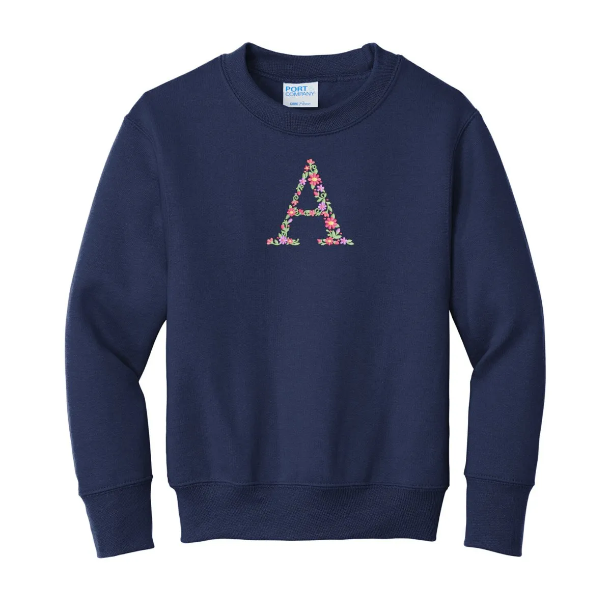 Kids Initial 'Floral Letter' Crewneck Sweatshirt