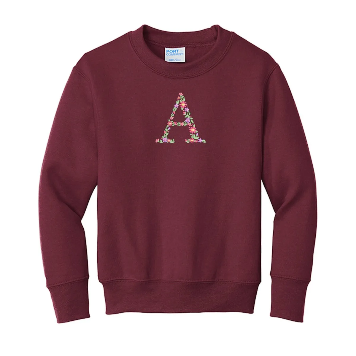 Kids Initial 'Floral Letter' Crewneck Sweatshirt