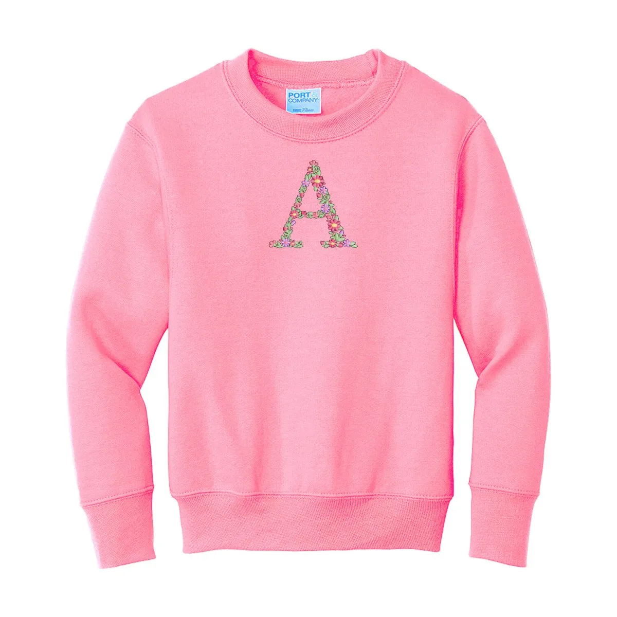 Kids Initial 'Floral Letter' Crewneck Sweatshirt