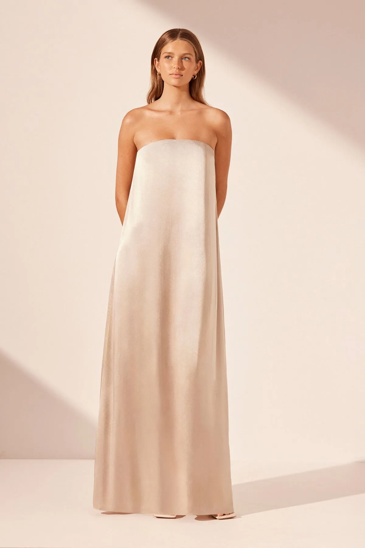 LA LUNE STRAPLESS COLUMN MAXI DRESS - GOLD