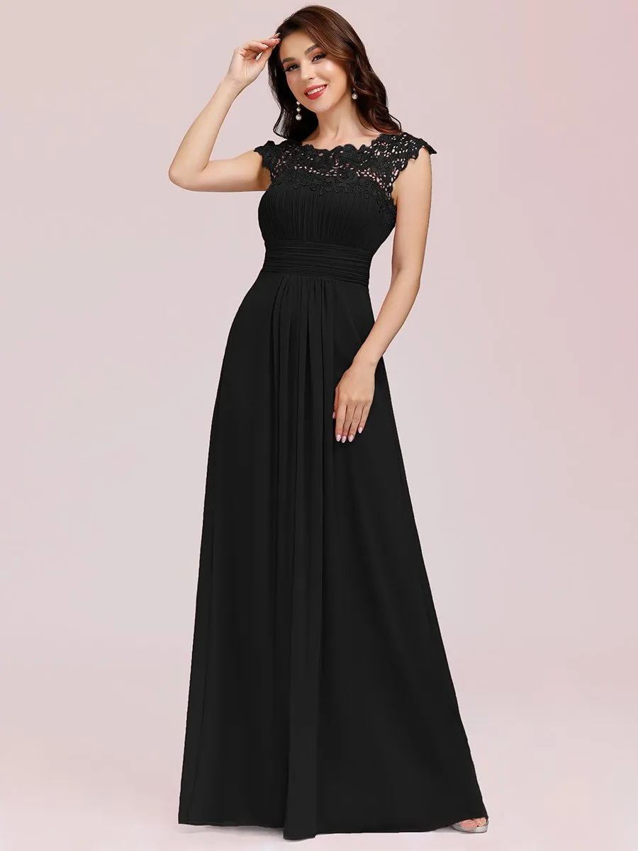 Lacey Neckline Open Back Ruched Bust Evening Dresses