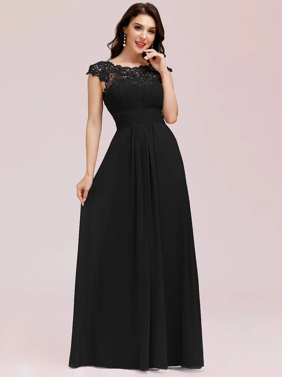 Lacey Neckline Open Back Ruched Bust Evening Dresses