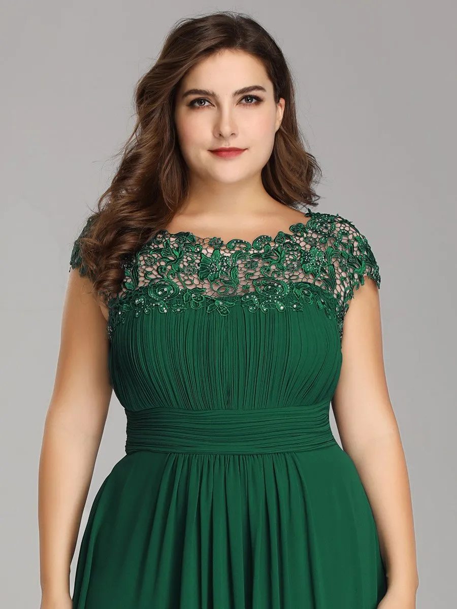 Lacey Neckline Open Back Ruched Bust Plus Size Evening Dresses