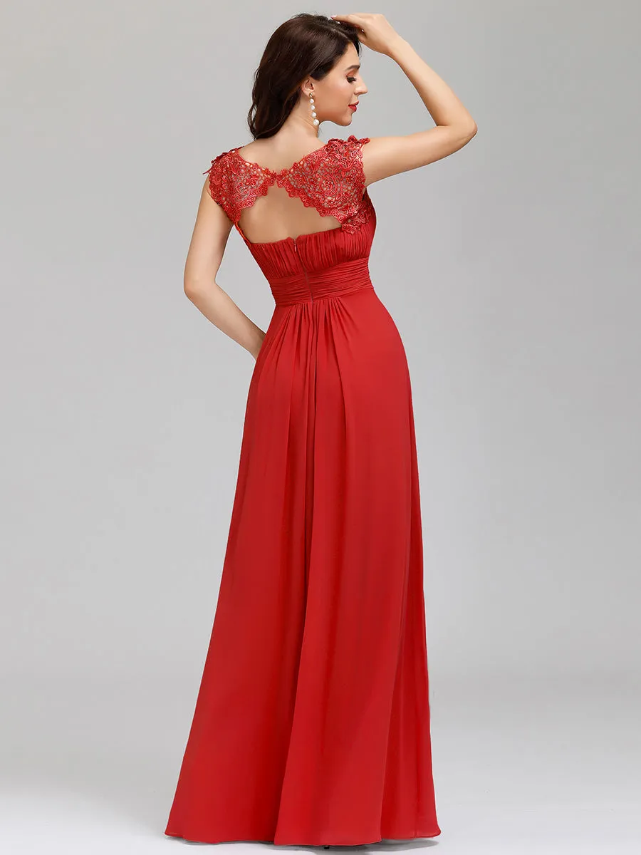 Lacey Neckline Open Back Ruched Bust Wholesale Evening Dresses