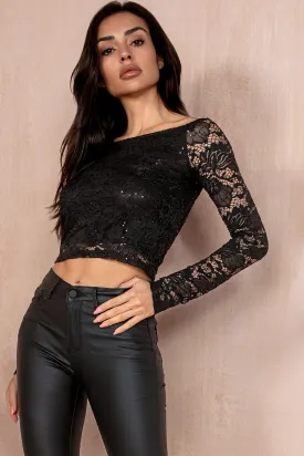 Lauren Black Lace Sequin Top