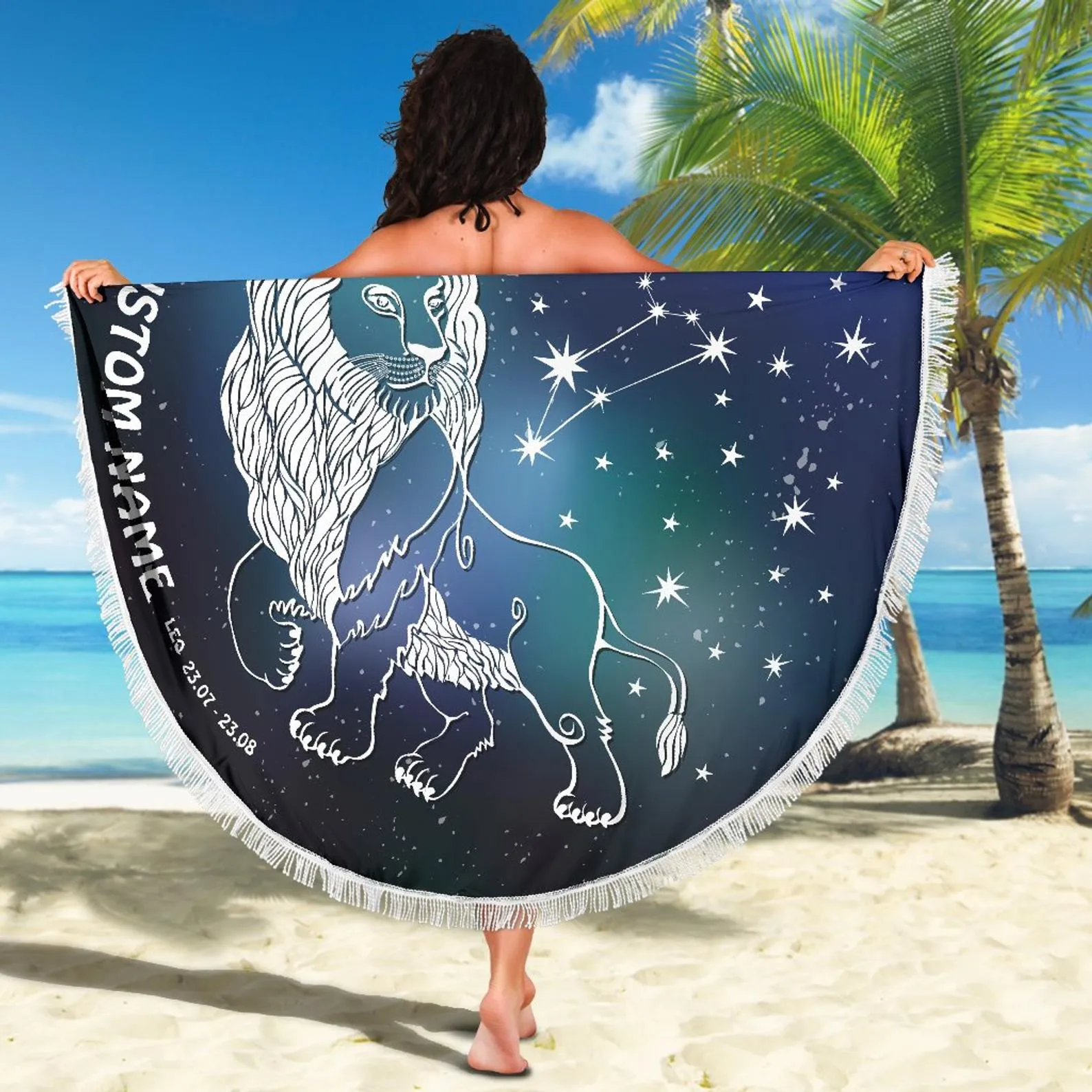 Leo Zodiac Star Sign Round Beach Pool Blanket, Cool Leo Birth Sign Beach Throw Blanket To Relax On, Leo Horoscope Gift Idea, Leo Home Decor