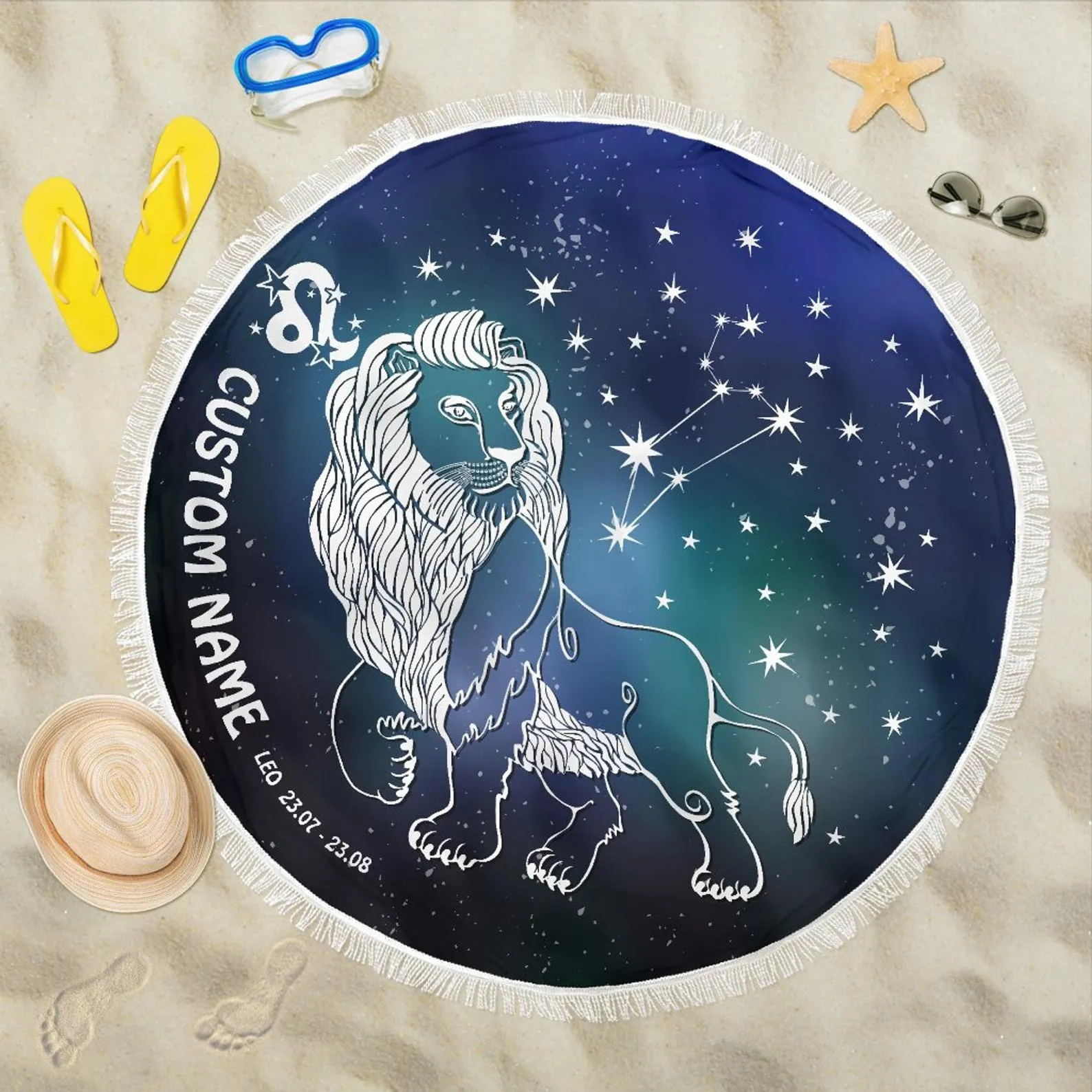 Leo Zodiac Star Sign Round Beach Pool Blanket, Cool Leo Birth Sign Beach Throw Blanket To Relax On, Leo Horoscope Gift Idea, Leo Home Decor