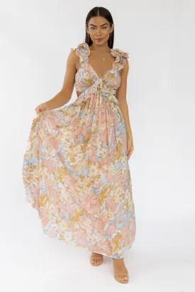 Liana Pink Floral Cutout Maxi Dress