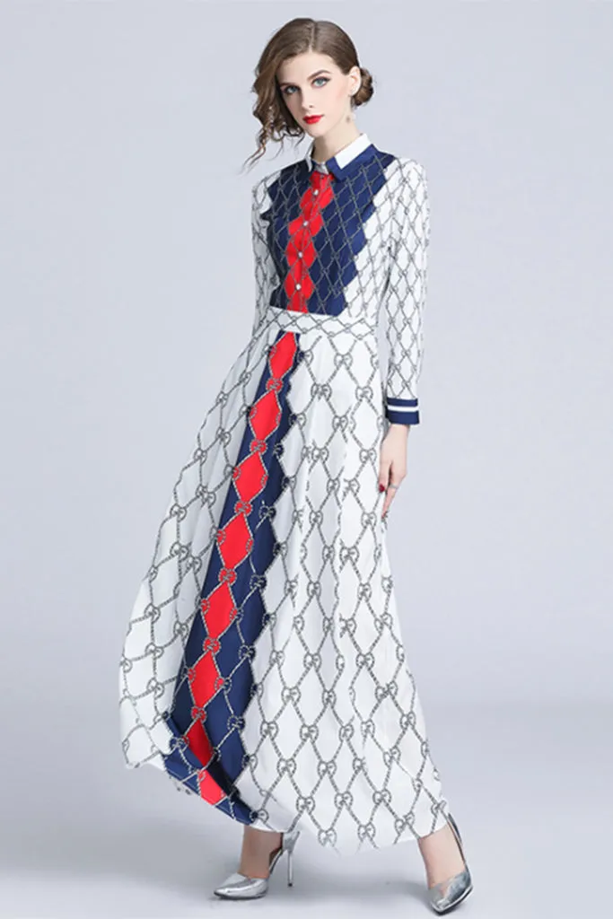 LONG SLEEVE SHIRT COLLAR MAXI DRESS