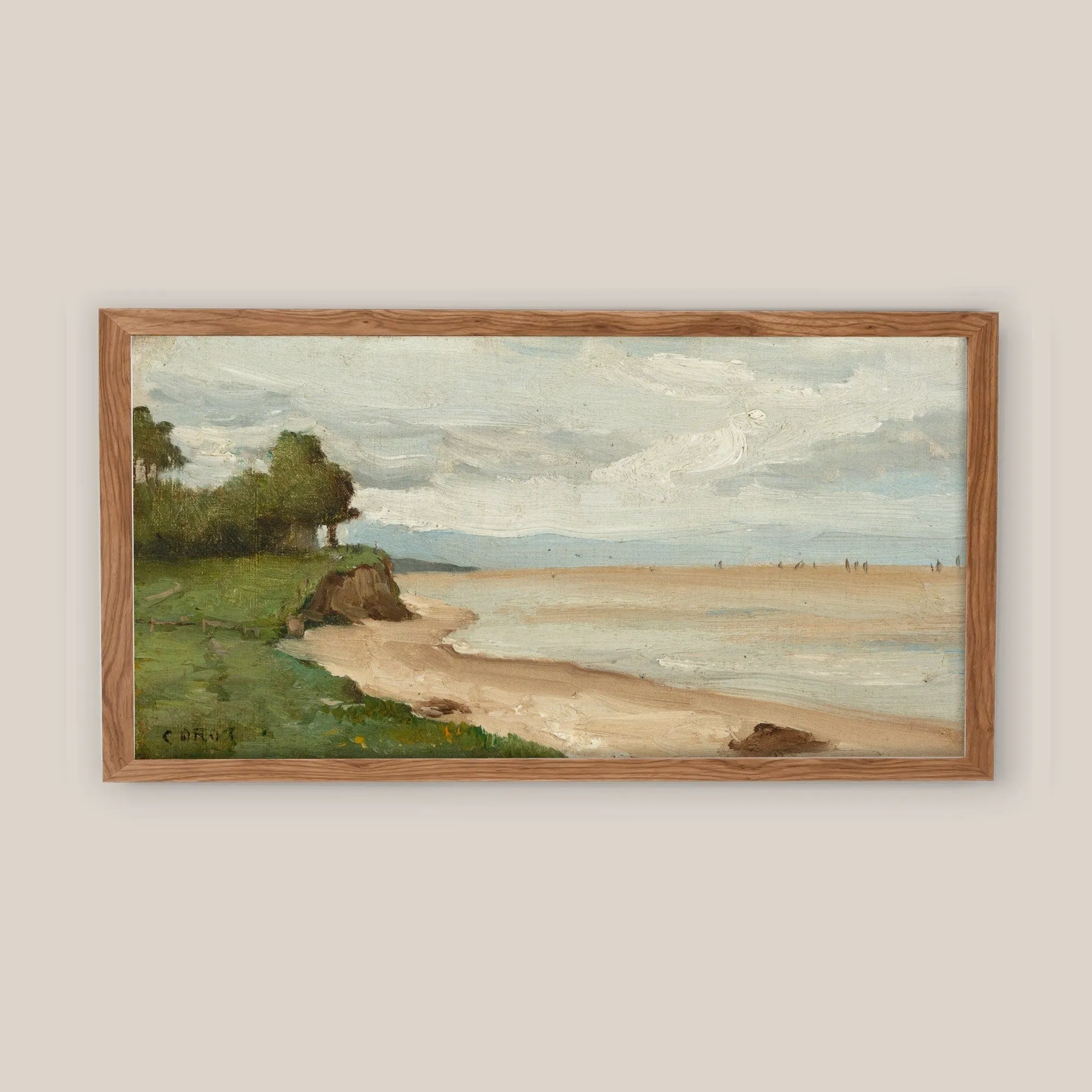 Long Vintage Horizontal Beach Shoreline Landscape Wall Art Print - 10x20 inches