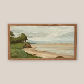 Long Vintage Horizontal Beach Shoreline Landscape Wall Art Print - 10x20 inches