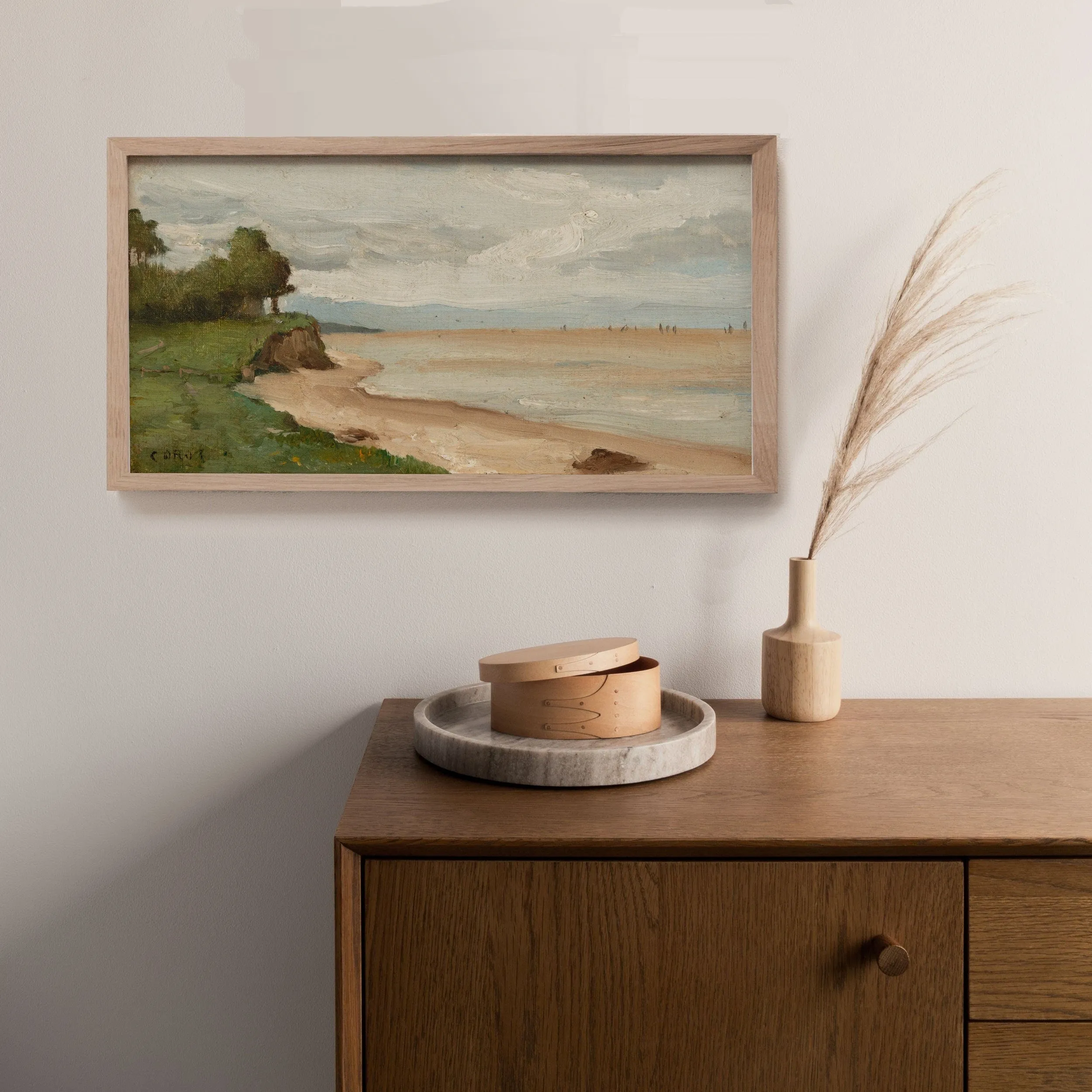 Long Vintage Horizontal Beach Shoreline Landscape Wall Art Print - 10x20 inches