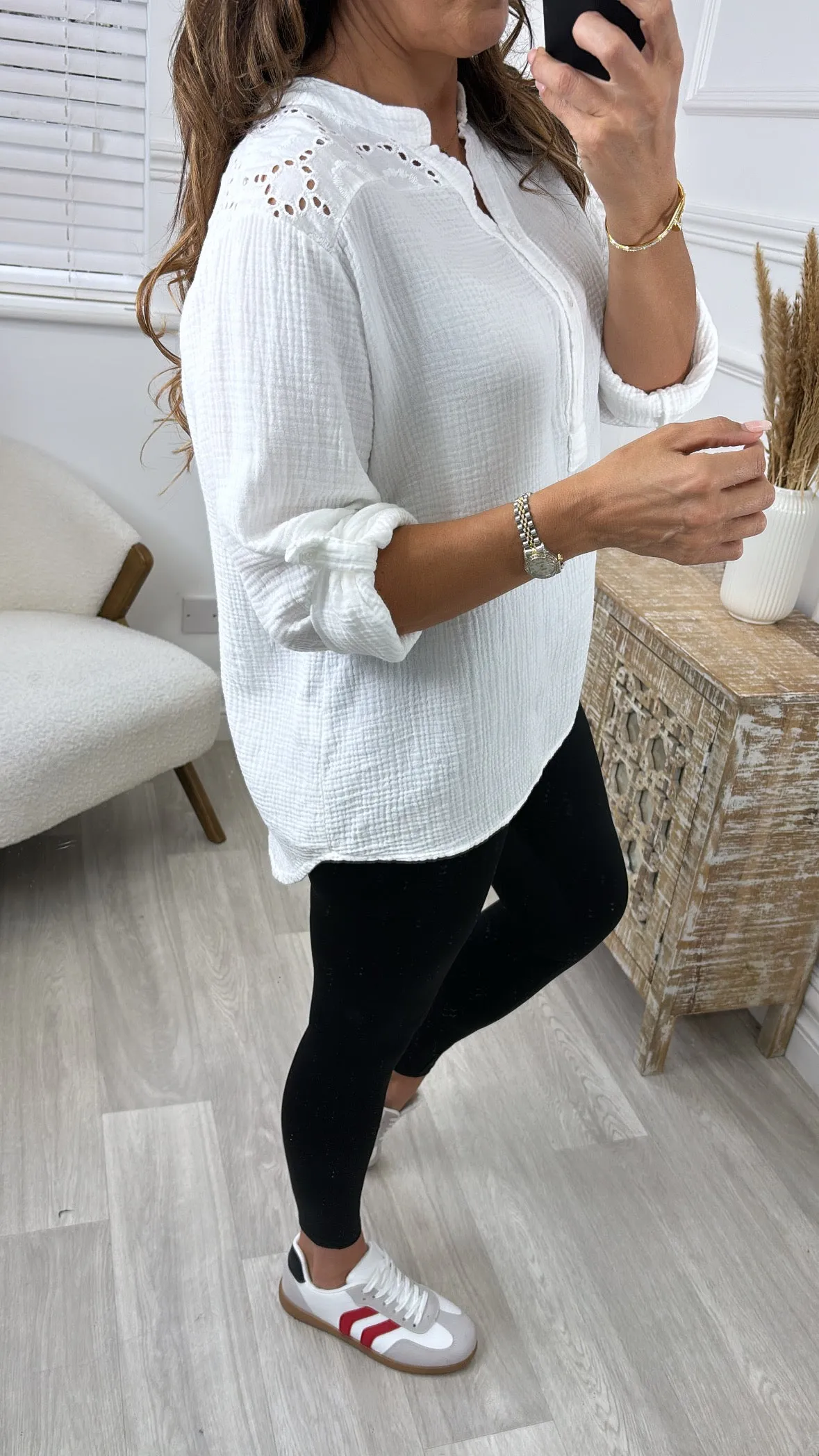 Maeve Cream Crochet Shoulder Top