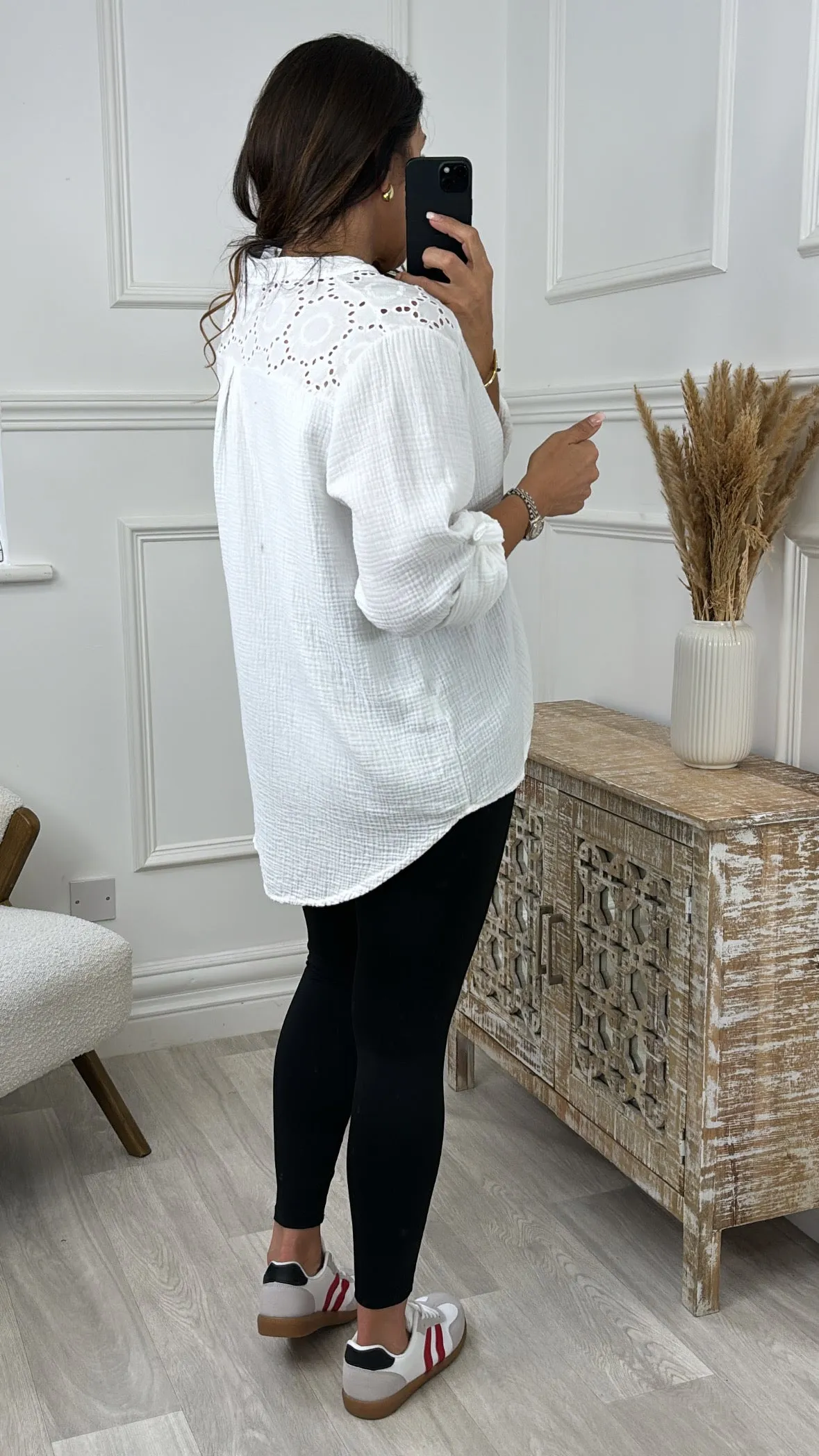 Maeve Cream Crochet Shoulder Top