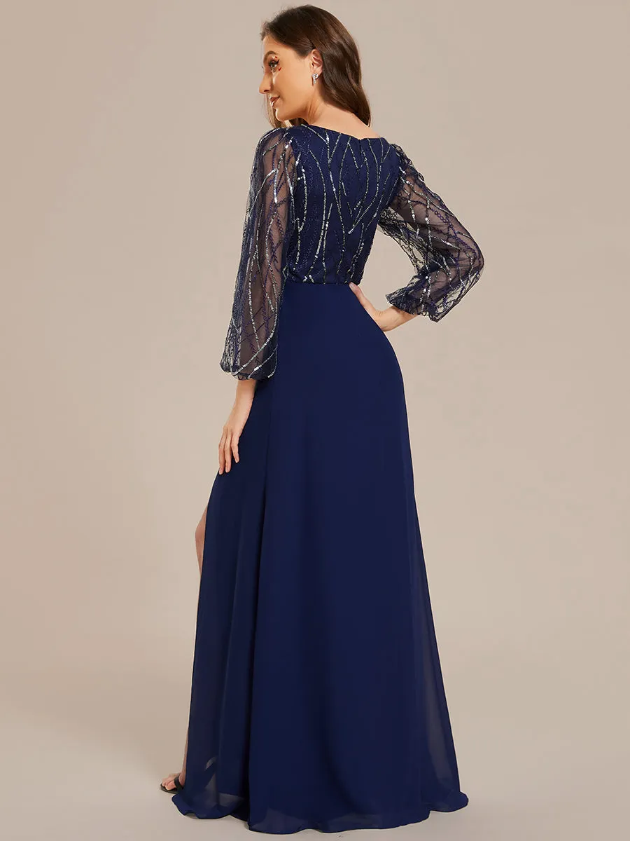 Maxi Long Sequin Wholesale Evening Dress with Long Sleeves