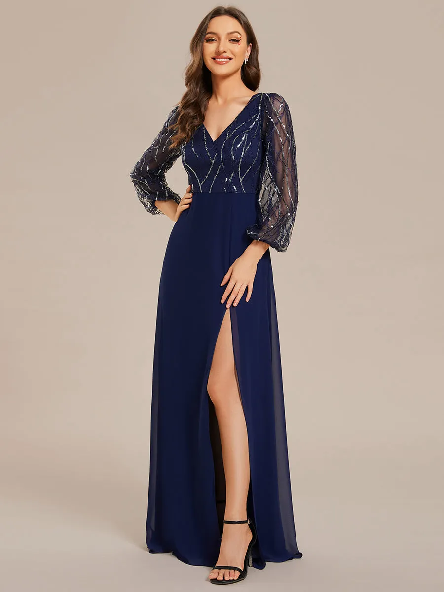 Maxi Long Sequin Wholesale Evening Dress with Long Sleeves