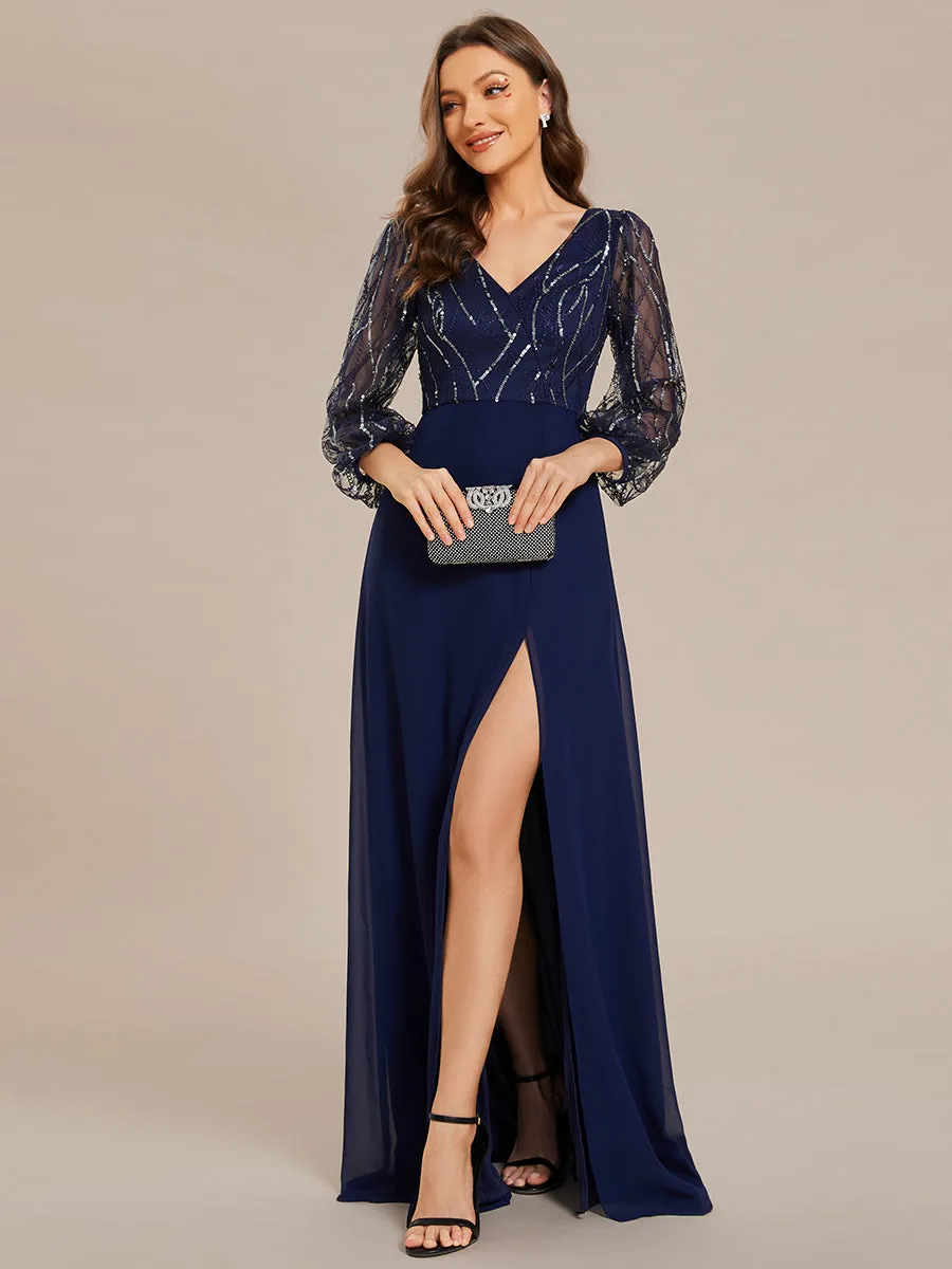 Maxi Long Sequin Wholesale Evening Dress with Long Sleeves