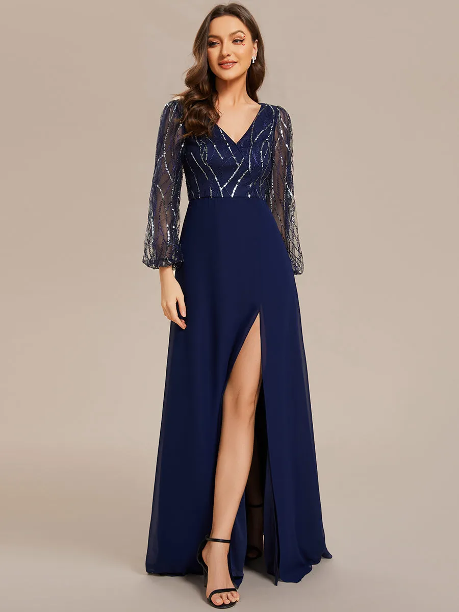 Maxi Long Sequin Wholesale Evening Dress with Long Sleeves