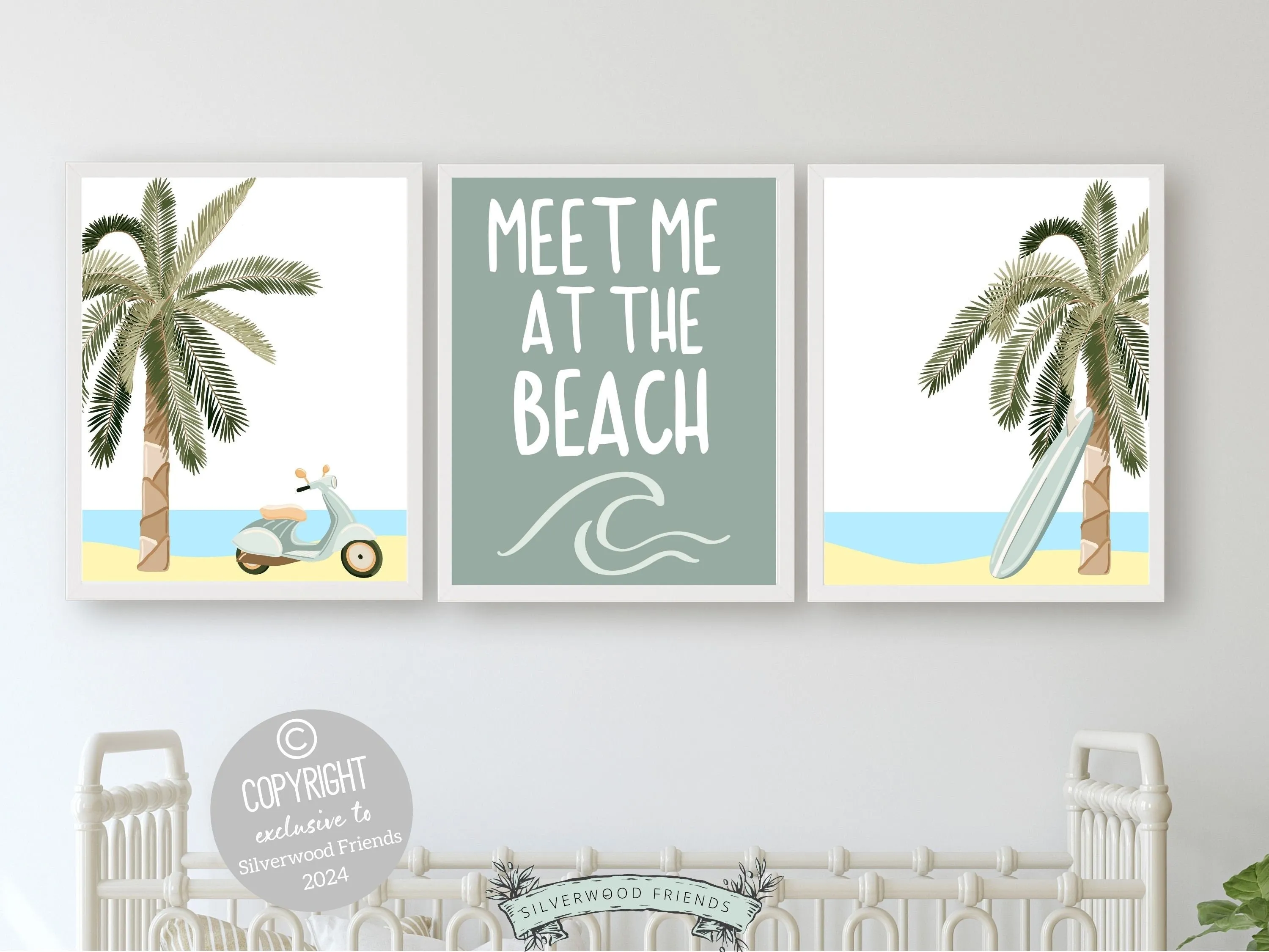 Meet Me At The Beach Prints - Green Set of 3