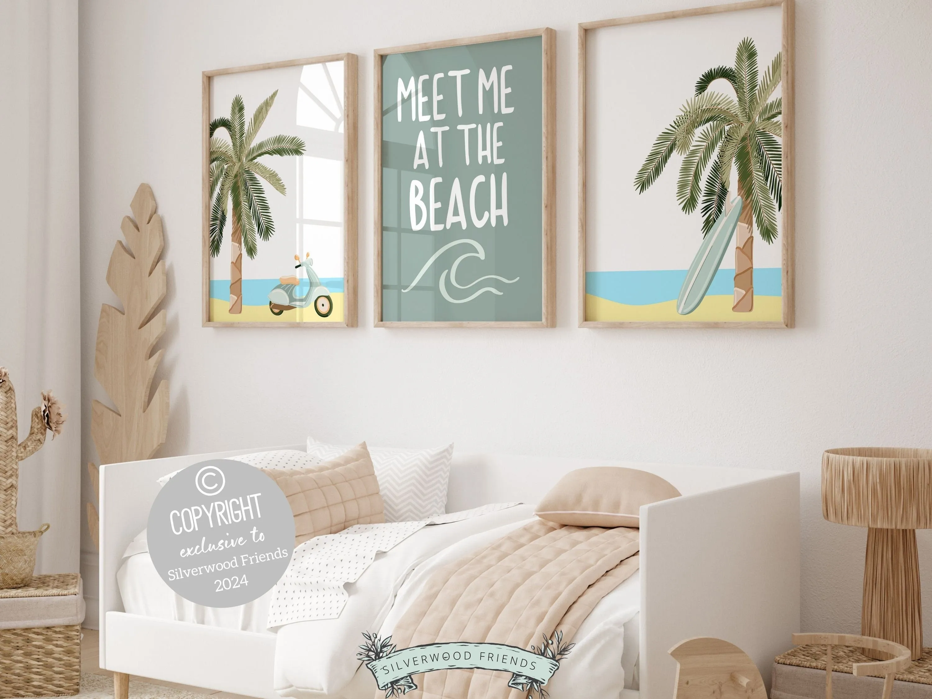 Meet Me At The Beach Prints - Green Set of 3