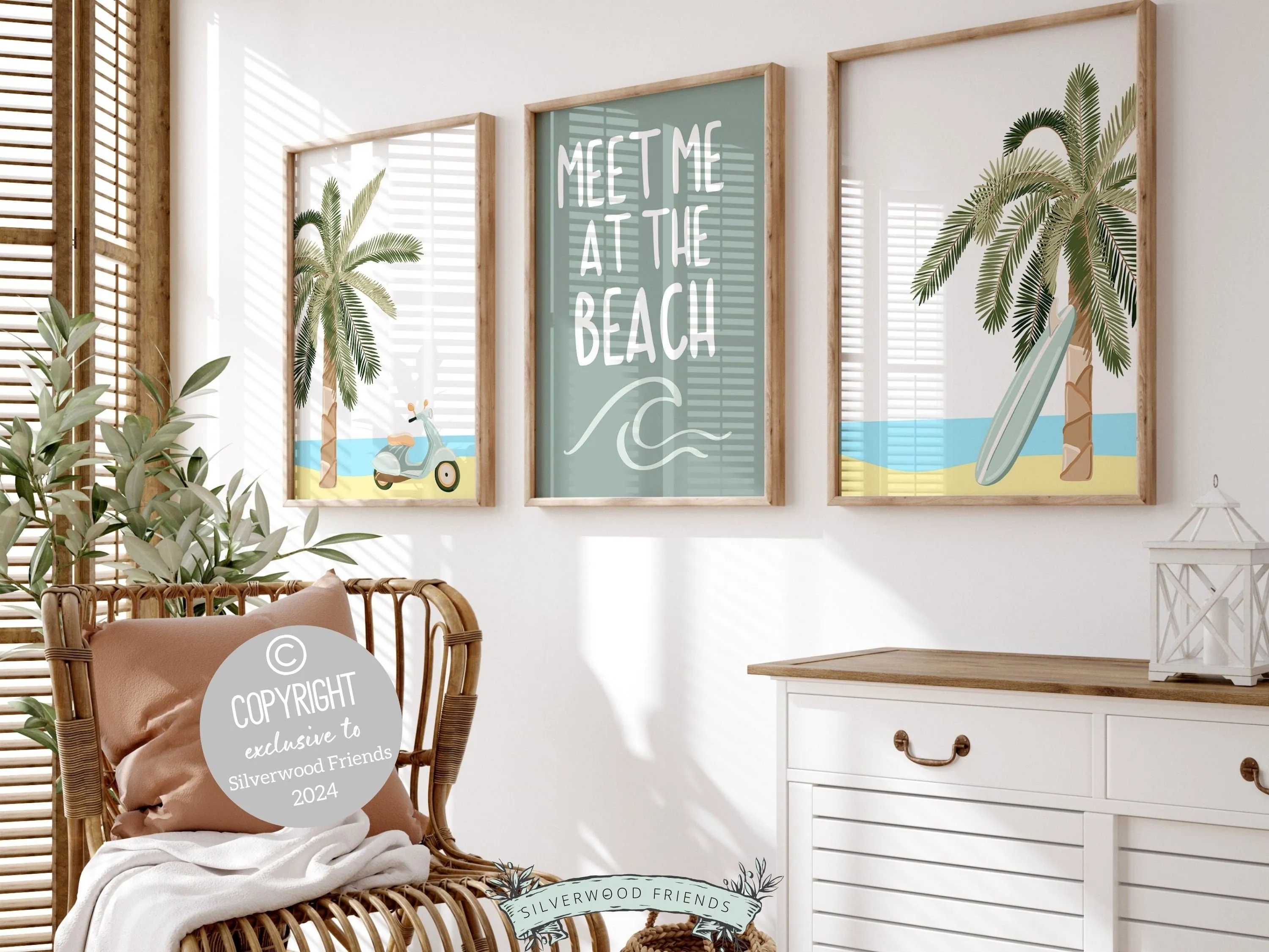 Meet Me At The Beach Prints - Green Set of 3