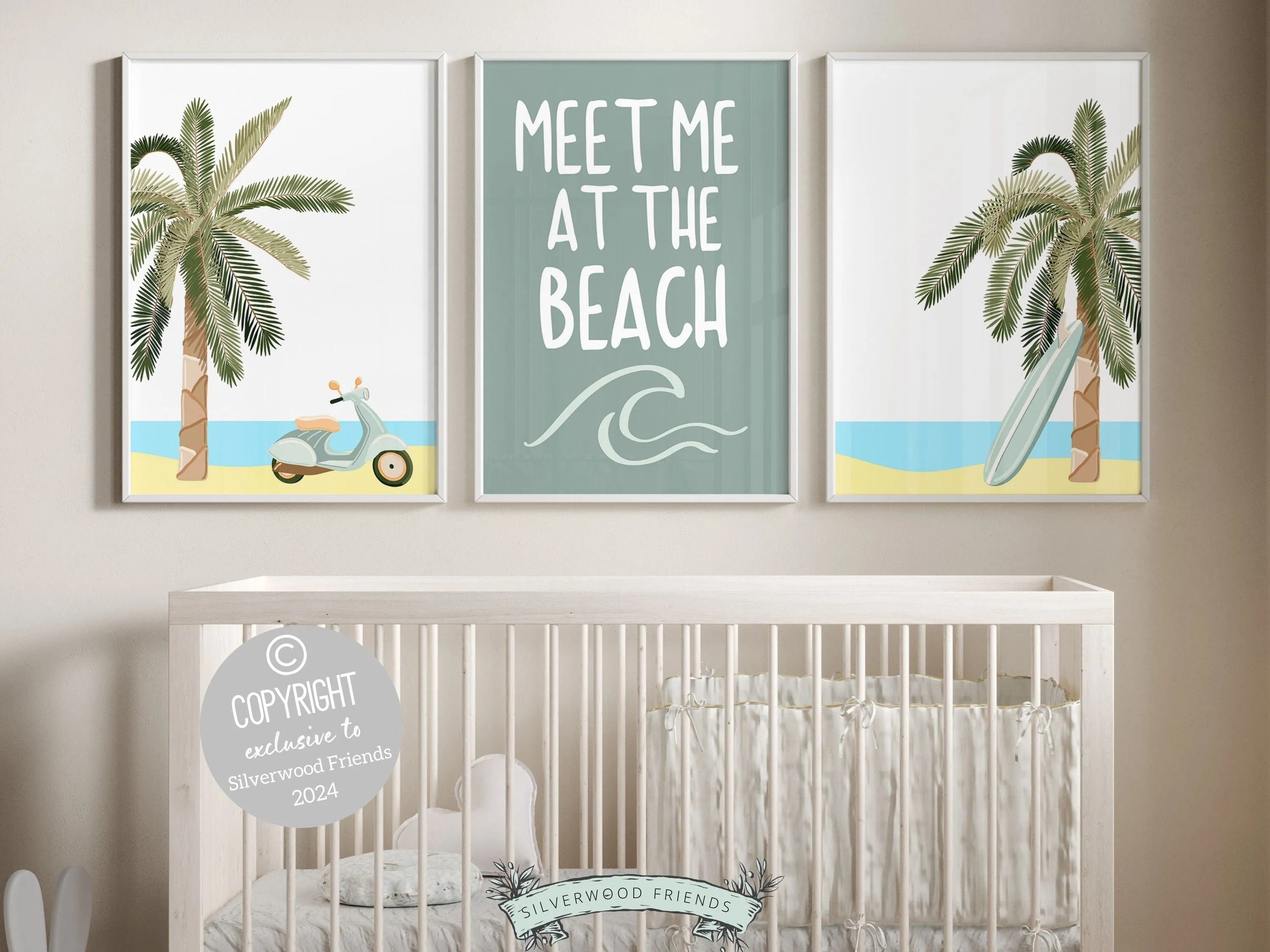 Meet Me At The Beach Prints - Green Set of 3