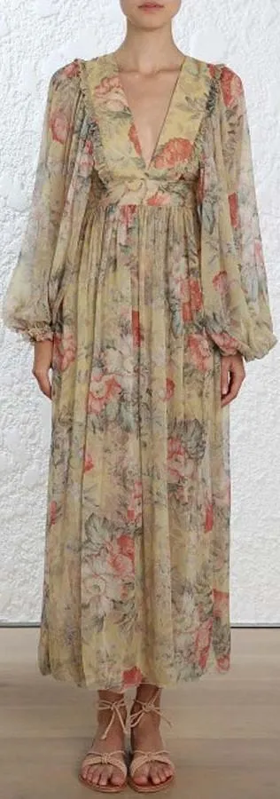 'Melody' Floral-Print Silk-Crepon Maxi Dress