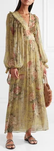 'Melody' Floral-Print Silk-Crepon Maxi Dress