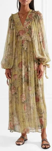 'Melody' Floral-Print Silk-Crepon Maxi Dress