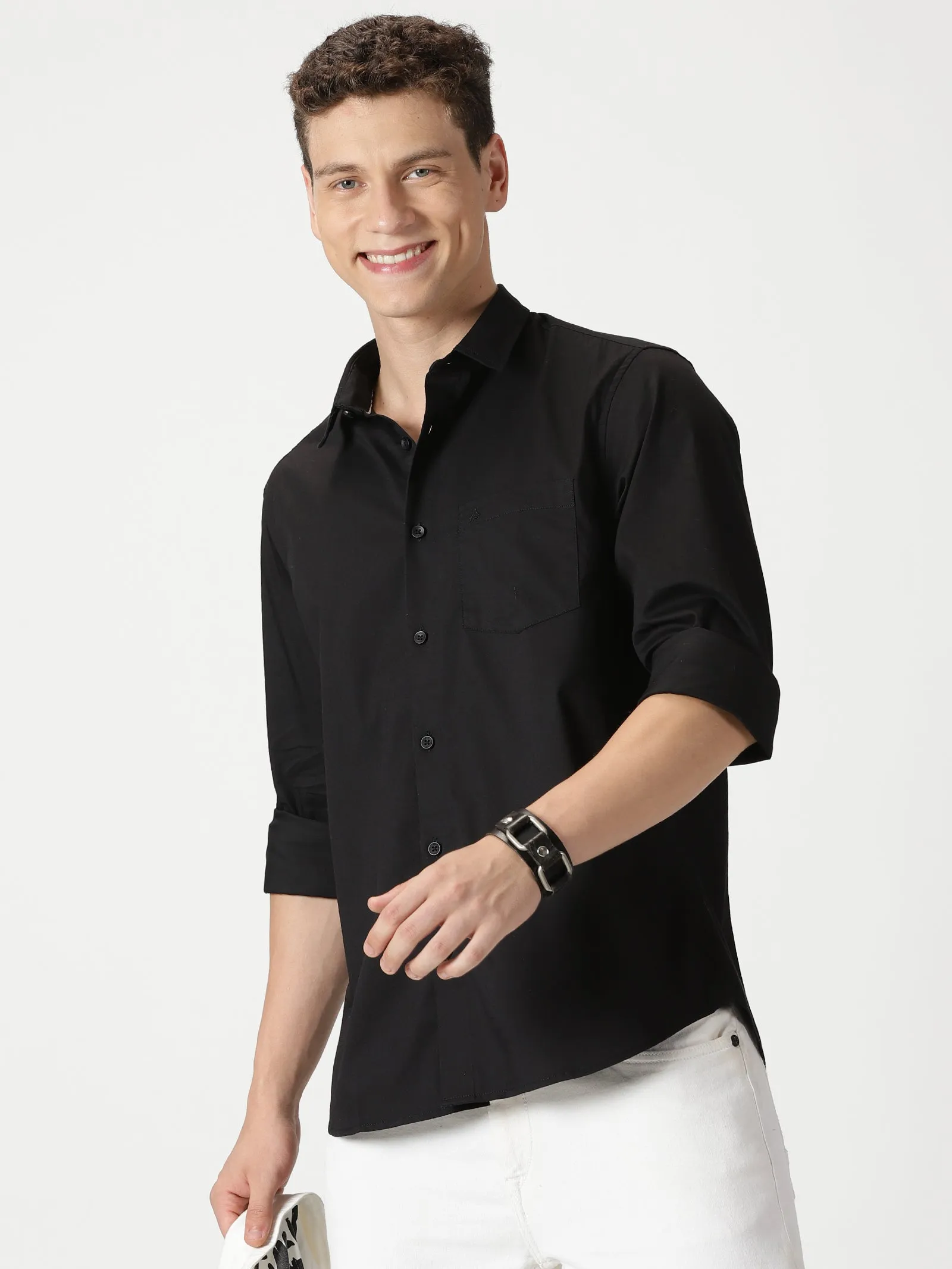 MEN'S BLACK PLAIN SLIM FIT SHIRT