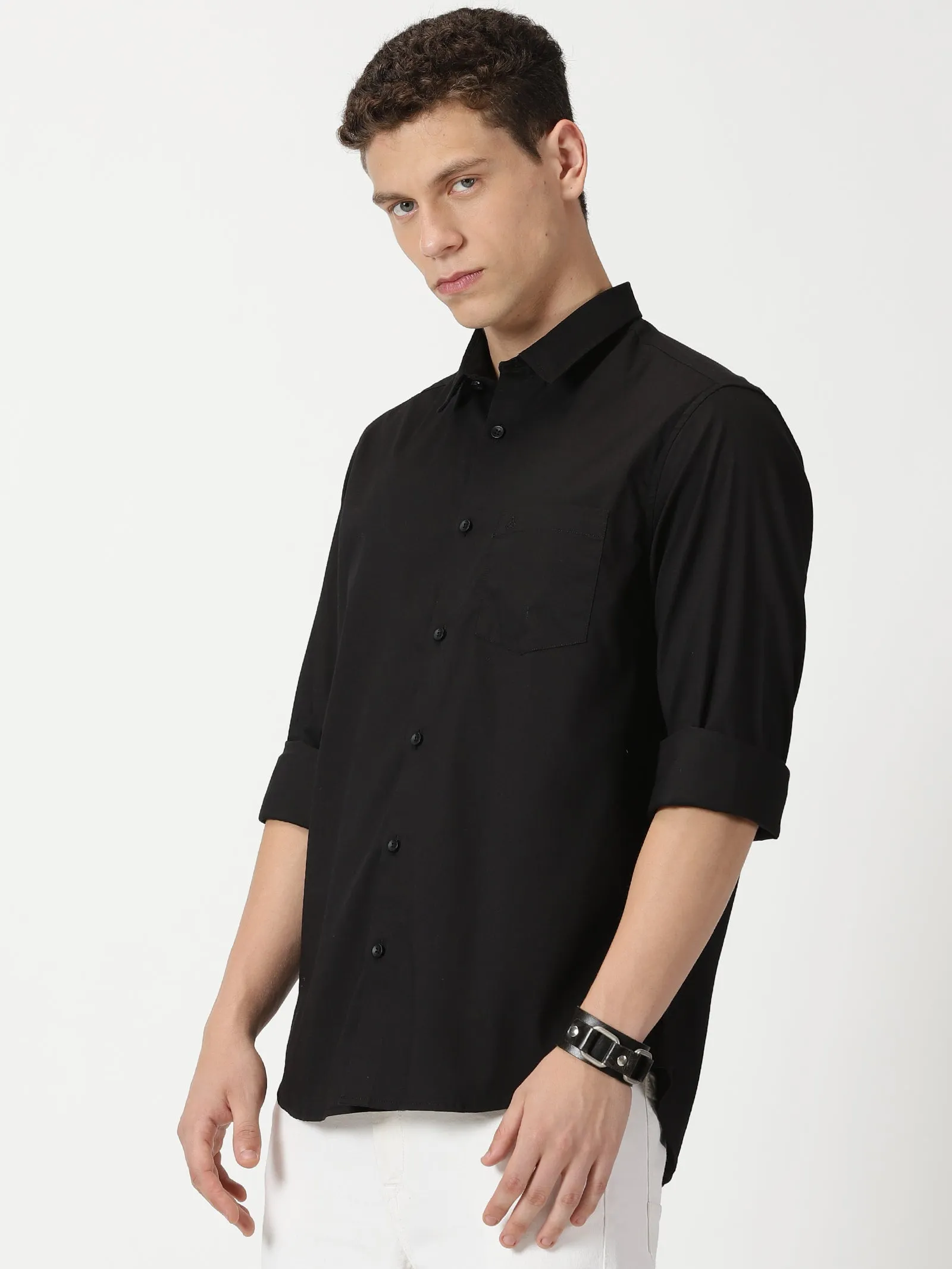 MEN'S BLACK PLAIN SLIM FIT SHIRT