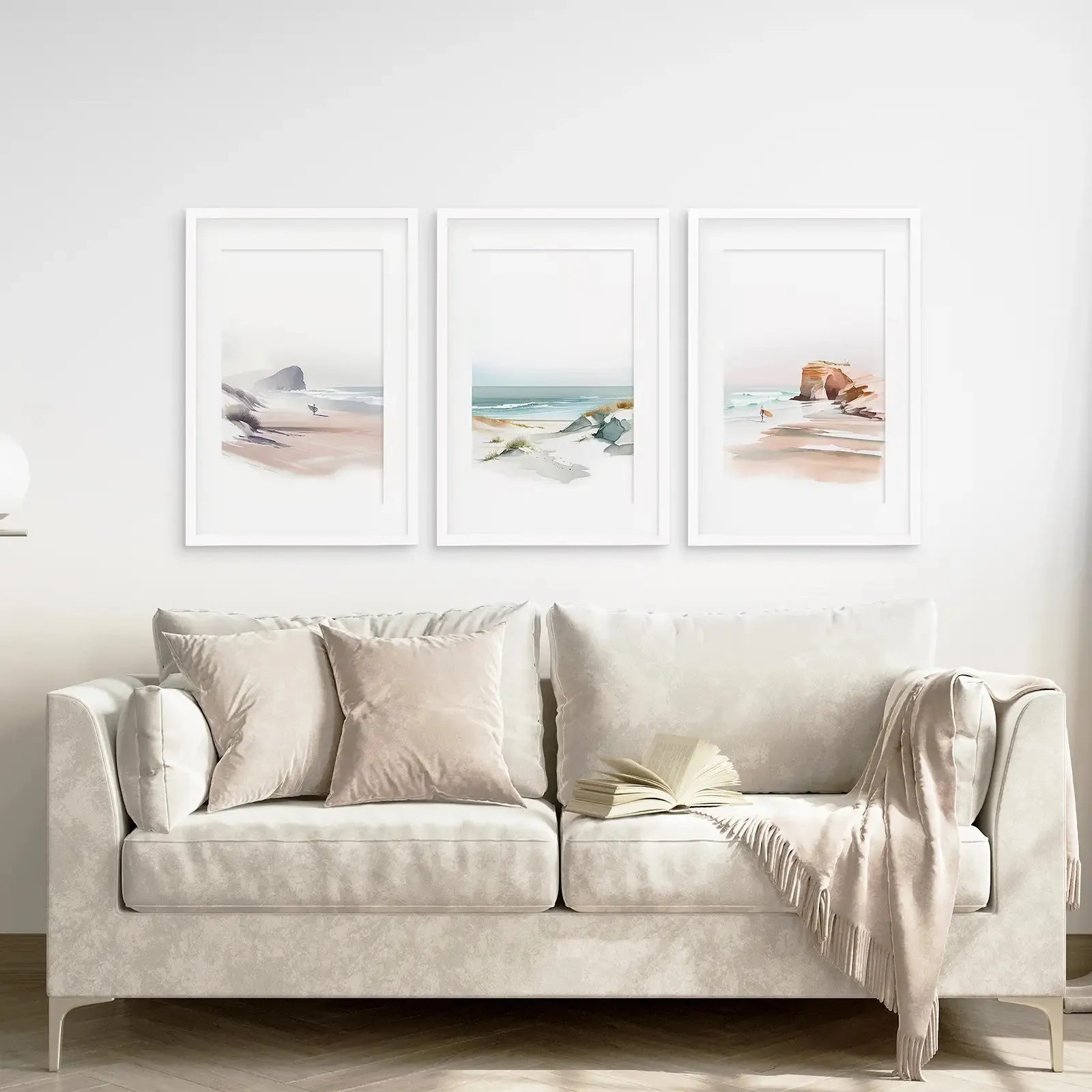 Modern Watercolor Coastal Poster Set. Beach Wall Decor