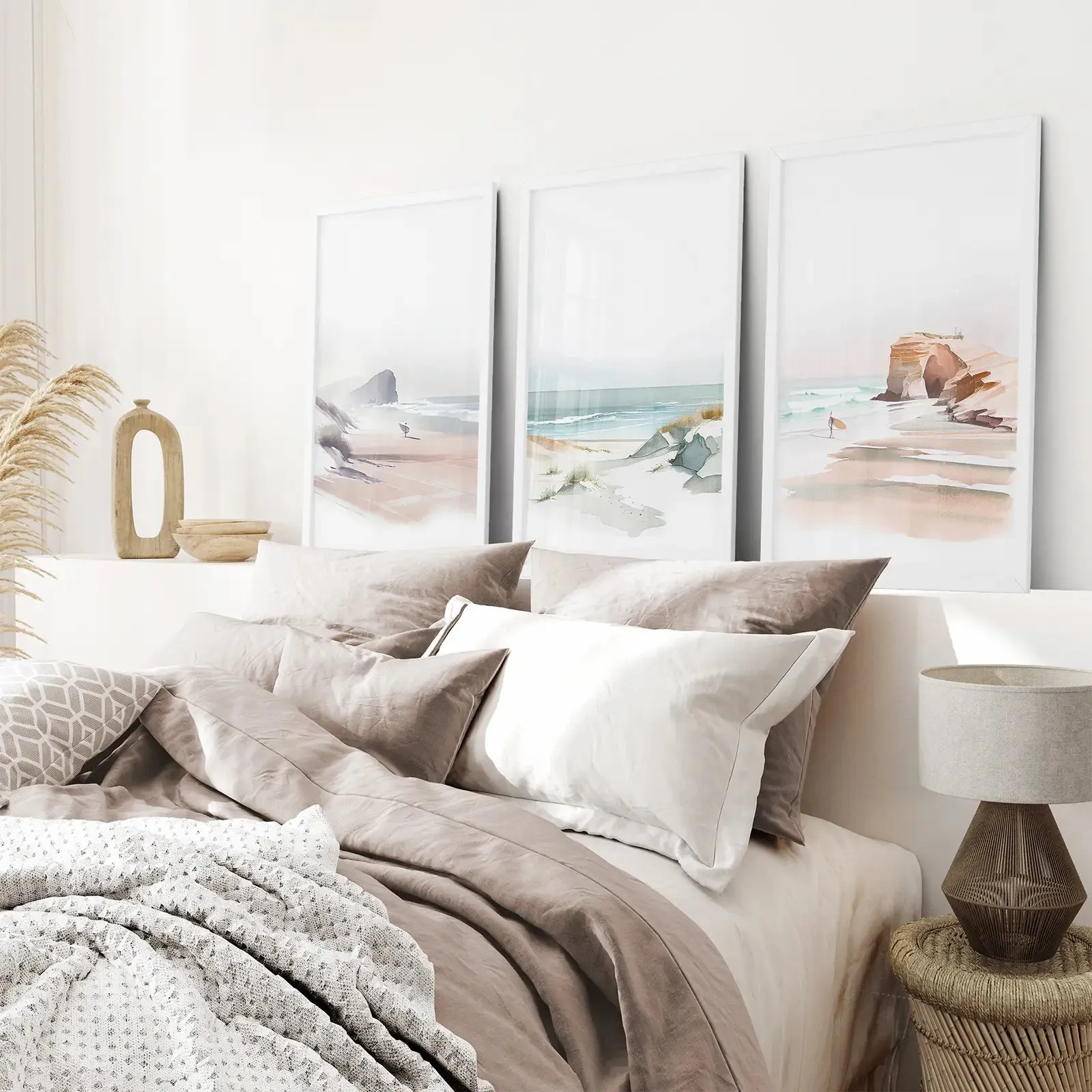 Modern Watercolor Coastal Poster Set. Beach Wall Decor